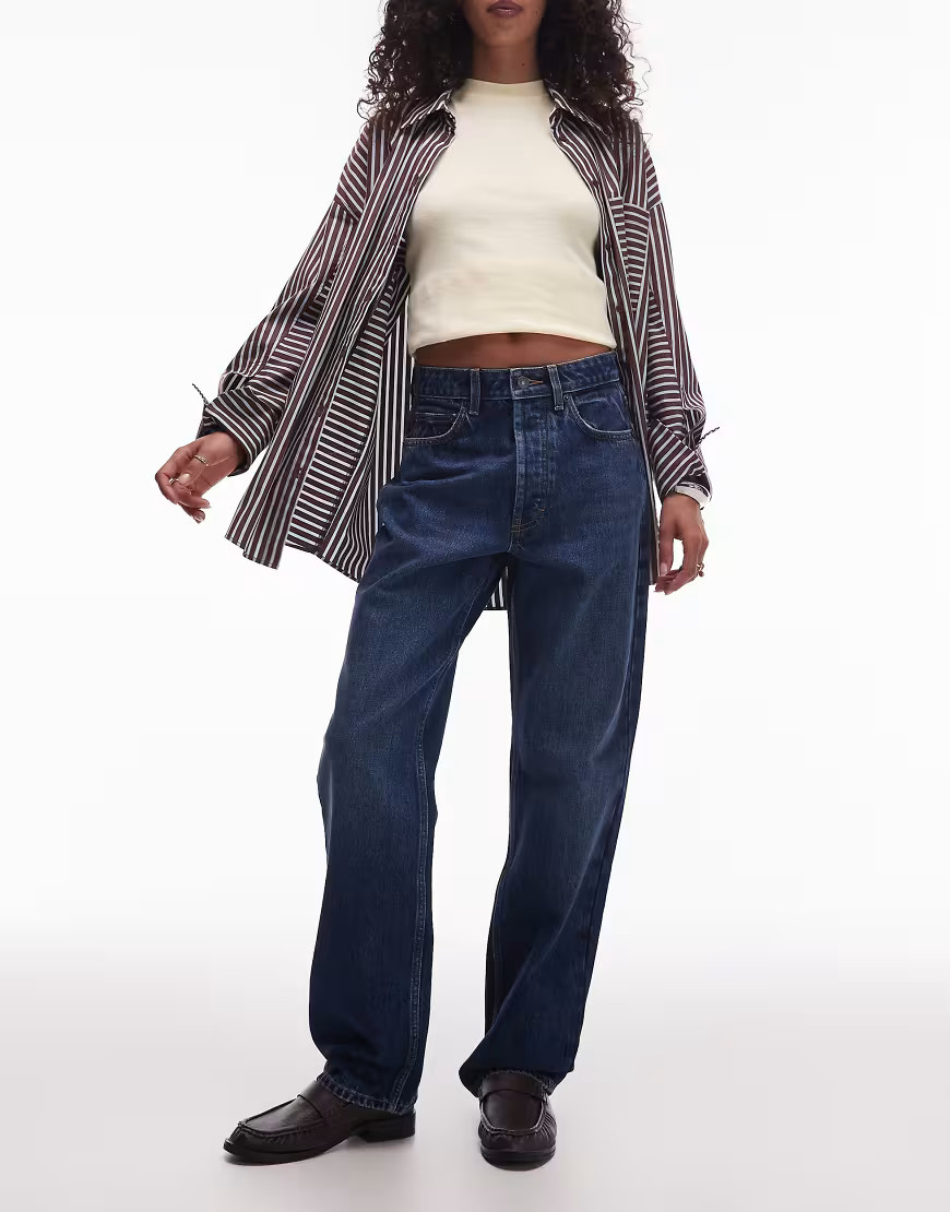 Topshop - Kort - Jean droit à taille haute - Bleu profond | ASOS (Global)