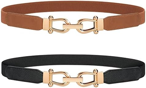 JASGOOD Women Stretchy Waist Belt Retro Elastic Skinny Belt for Ladies with Gold Buckle | Amazon (US)