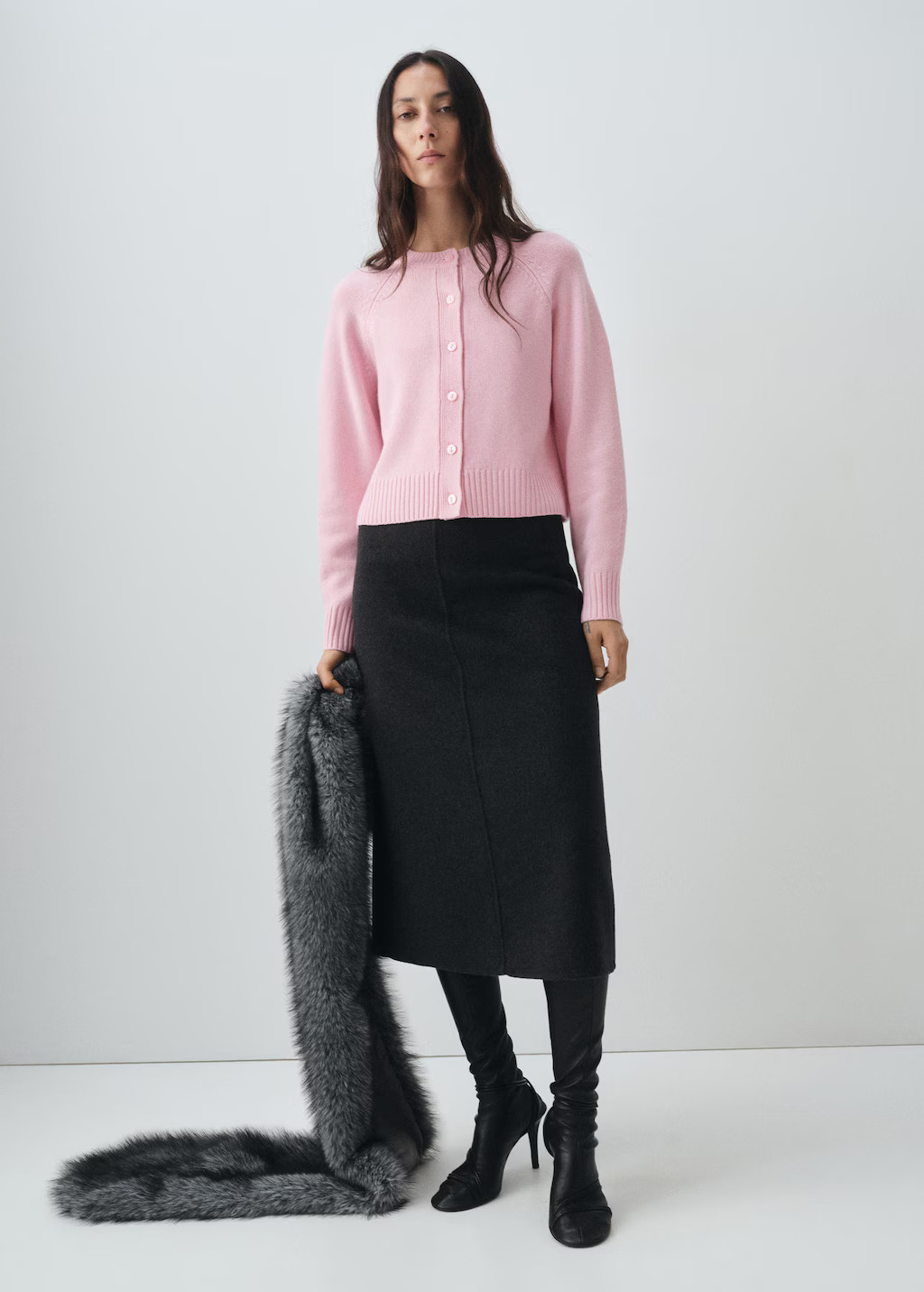Chunky knit wool-blend cardigan pink - Woman - S - MANGO | MANGO (UK)