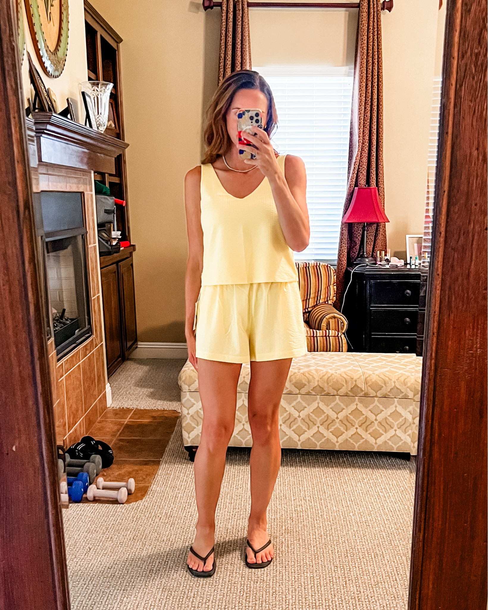 5’9” • Size small • Size 27 

I wanted to love this set, but the yellow in the shorts is very sheer.  The top is double lined though, and I do love the top with shorts or pants.  I DO love the fit of the shorts in the matching set though, and I am keeping them in another color.  
I ordered the set in a small.  
Denim shorts in a 28. 
Sandals true to size.  

#LTKOver40 #LTKActive #LTKSeasonal