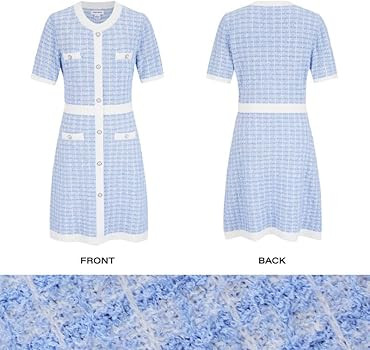 URBAN REVIVO Women's Short Sleeve Tweed Knitted Sweater Dress Pearl Button Mini Dresses for Sprin... | Amazon (US)