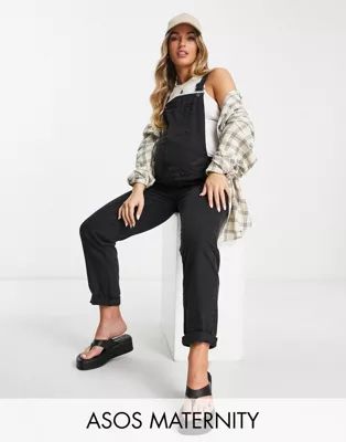 ASOS DESIGN Maternity 'original' denim overalls in washed black | ASOS (Global)