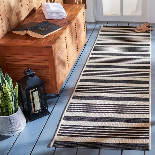 SAFAVIEH Courtyard Charmaine Striped Casual Indoor/ Outdoor Area Rug - 2'3" x 16' Runner - Brown/... | Bed Bath & Beyond