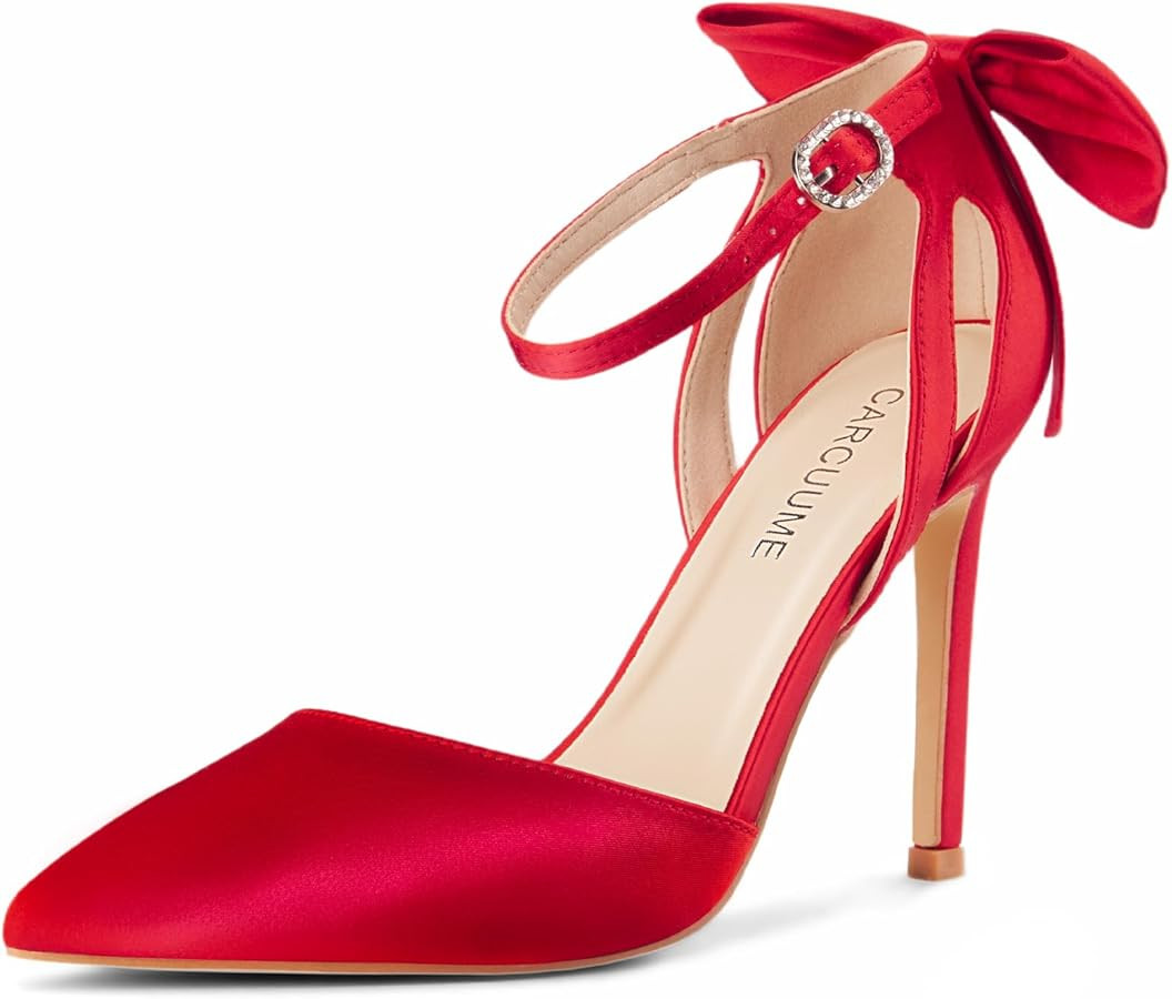 Carcuume Women's Closed Toe Heels Bow Stiletto Heel Sandals Pointed Toe Pumps Wedding Shoes | Amazon (US)