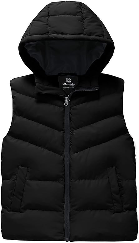 Wantdo Boy's Thicken Puffer Vest Hooded Winter Coat Quilted Winter Jacket Sleeveless Puffer Jacket | Amazon (US)