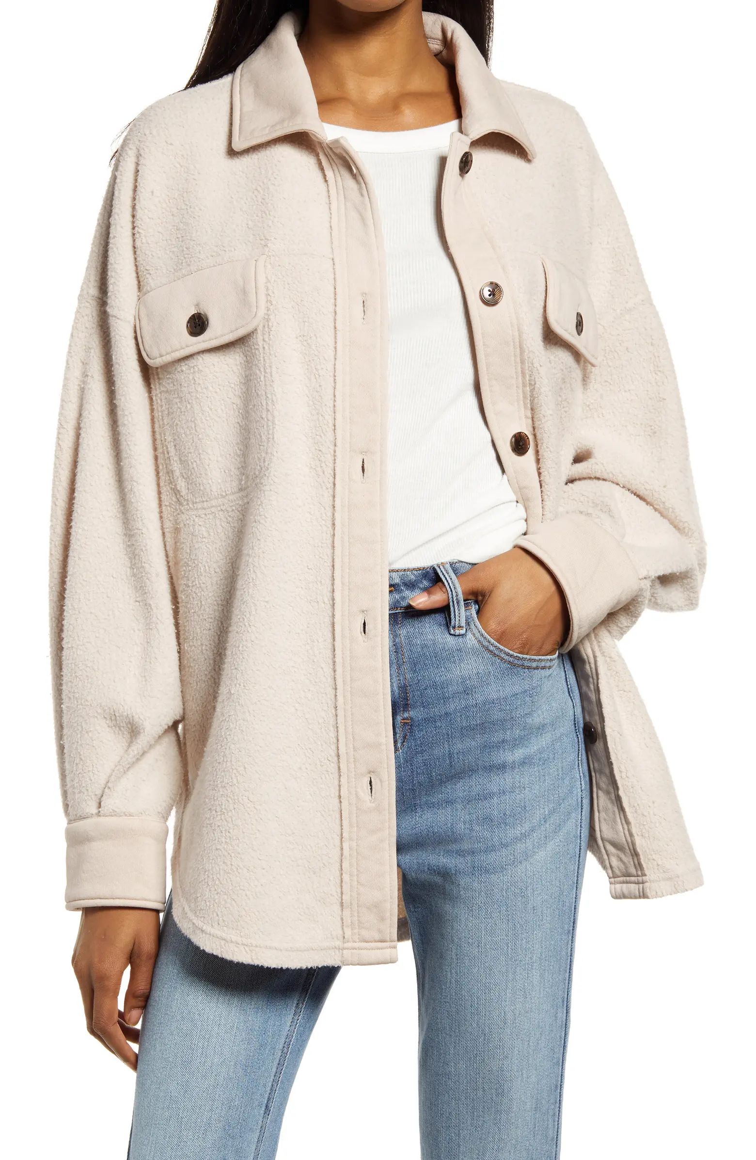 Mixed Media Seam Cotton Blend Shirt Jacket | Nordstrom