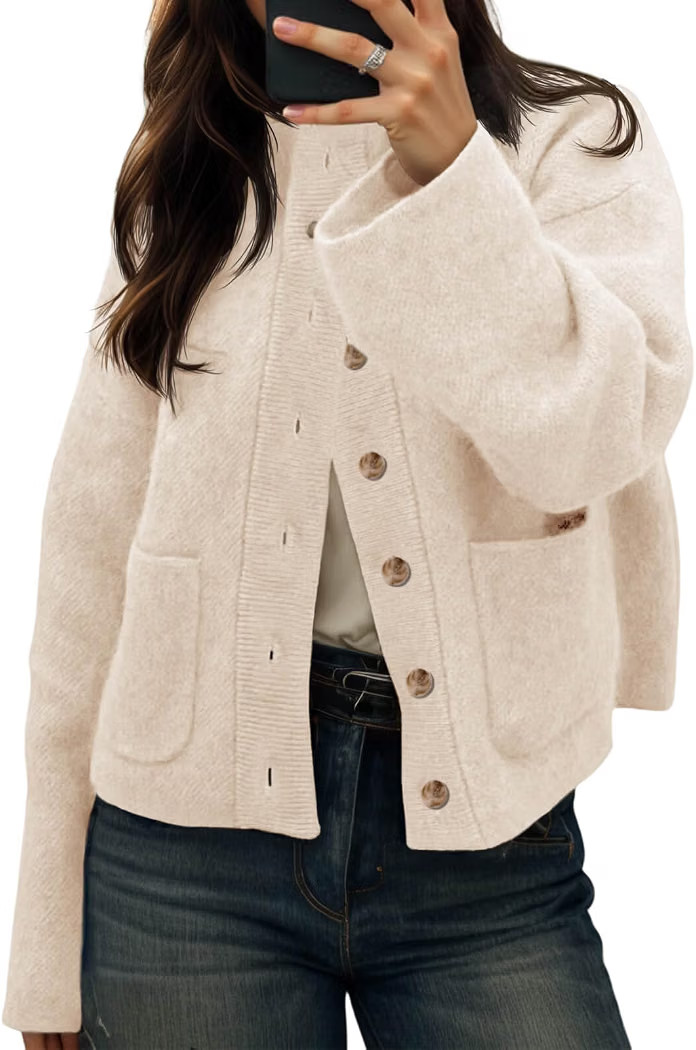 Cicy Bell Womens Chunky Knit Cardigan Sweater Button Down Open Front Jacket | Amazon (US)