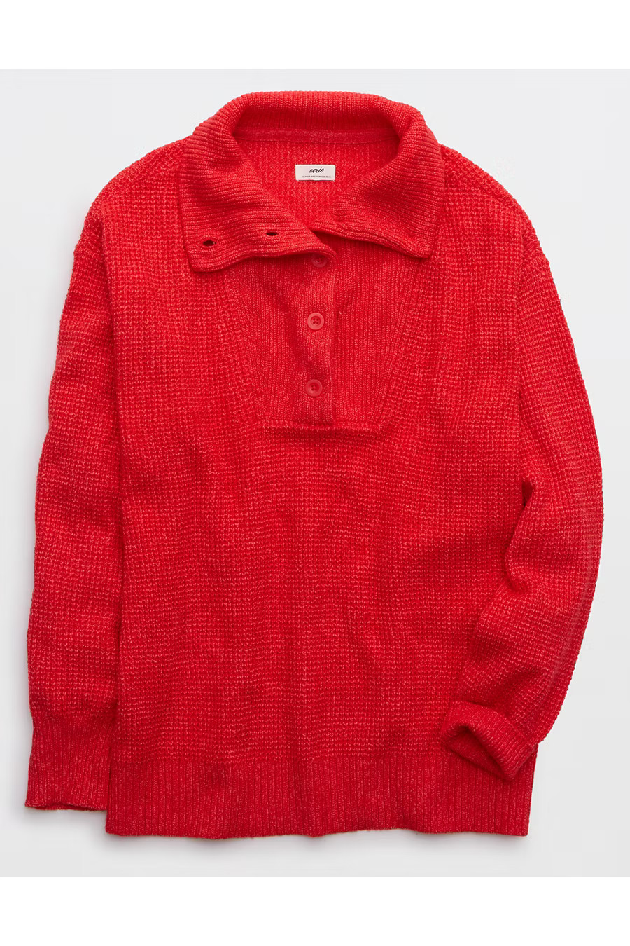 Aerie CozyUp Waffle Button Sweater Women's Bright Red XXS | American Eagle Outfitters (US & CA)