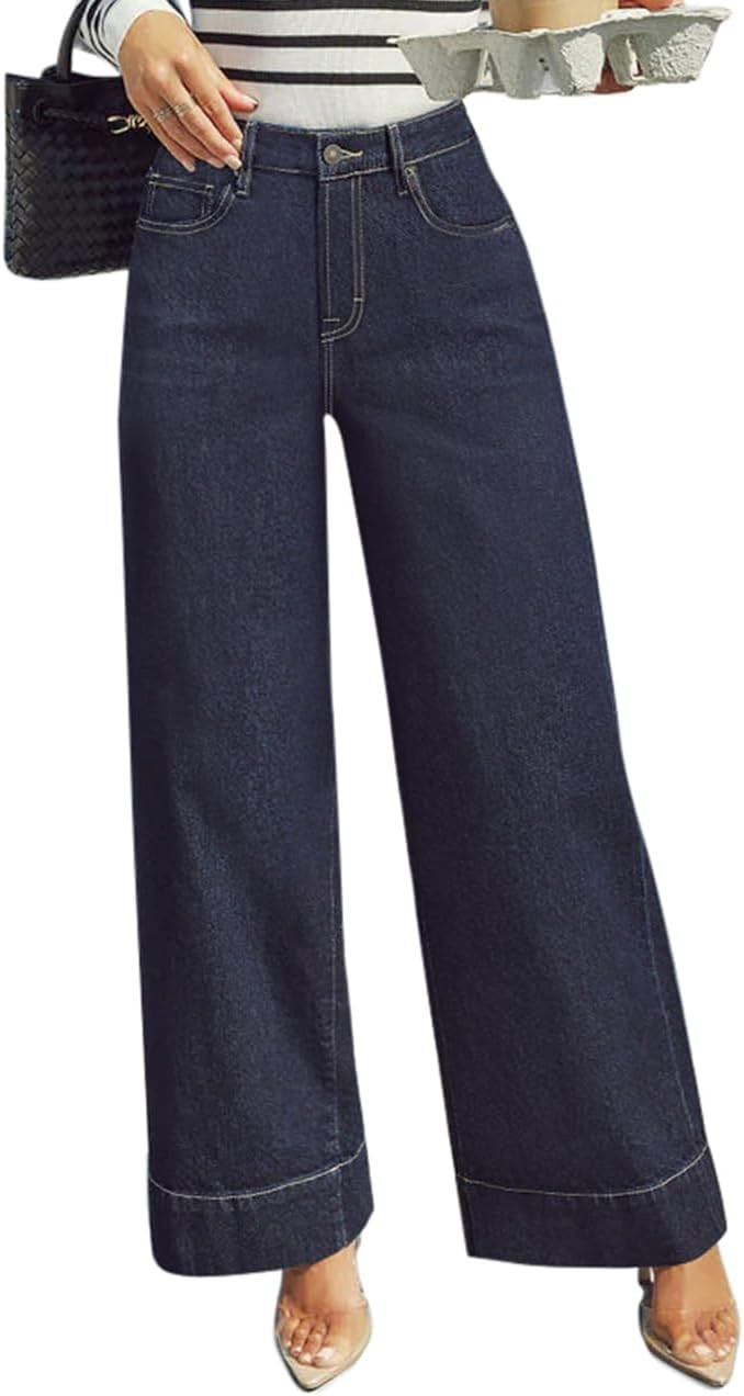 Wide Leg Jeans for Women - High Waisted Baggy Jeans Stretch Loose Denim Pants | Amazon (US)