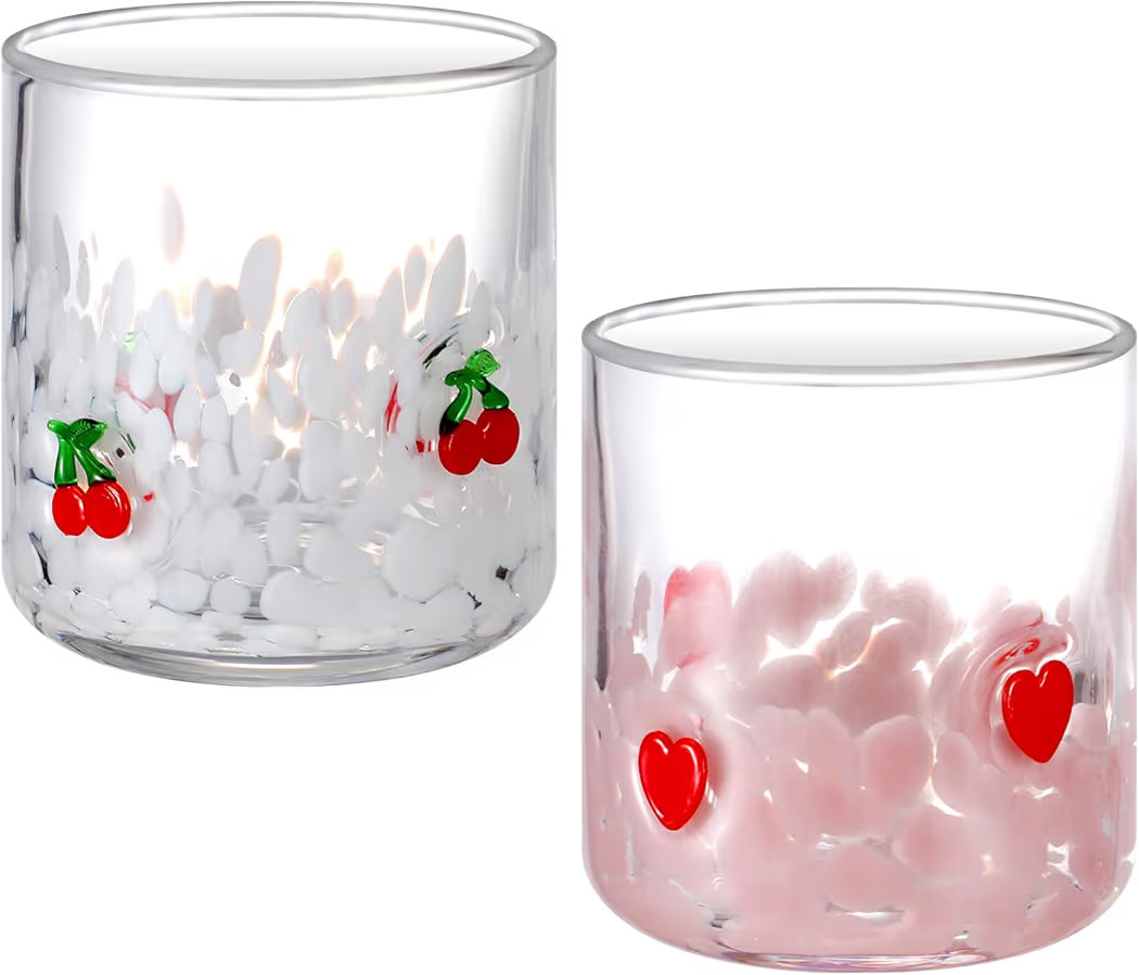 Yungyan 2 Pcs Valentine Icon Juice Glass 14oz Heart and Cherry Drinking Cocktails Glasses Cute Pi... | Amazon (US)