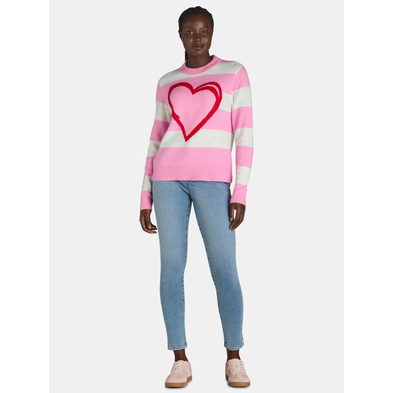 99 Jane Street Women’s and Women's Plus Striped Sweater with Heart Design, Sizes XS-4X | Walmart (US)