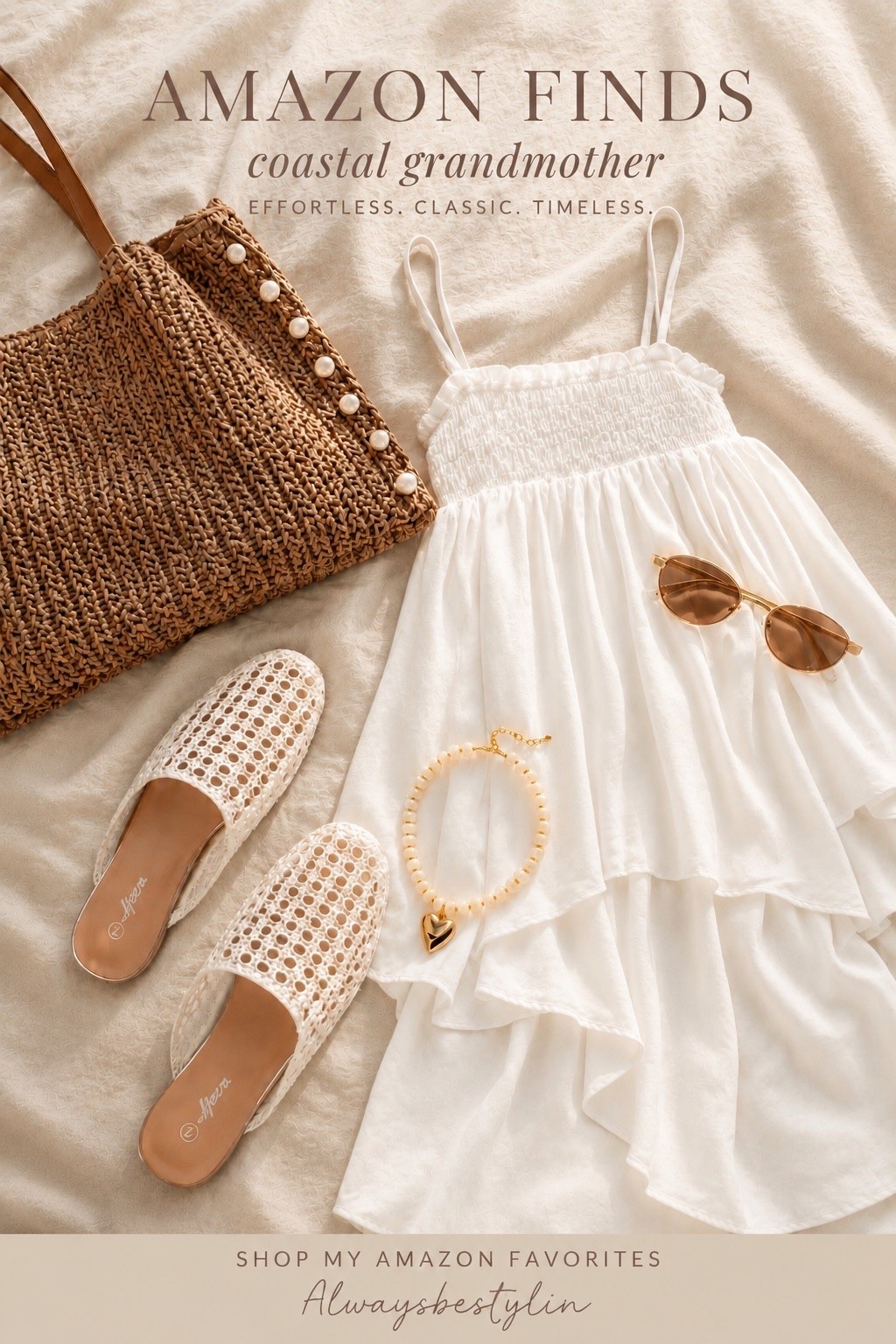 Effortless coastal grandmother style featuring a breezy white dress, woven tote, woven mules, gold jewelry, and neutral accessories—all from Amazon. Save this timeless summer look for beach vacations, brunch, and everyday chic outfits.

#coastalgrandmother #amazonfinds #amazonfashion #coastalchic #summeroutfit #neutralstyle #beachoutfit #quietluxury #resortwear #alwaysbestylin

#LTKootd #LTKSaleAlert #LTKSeasonal