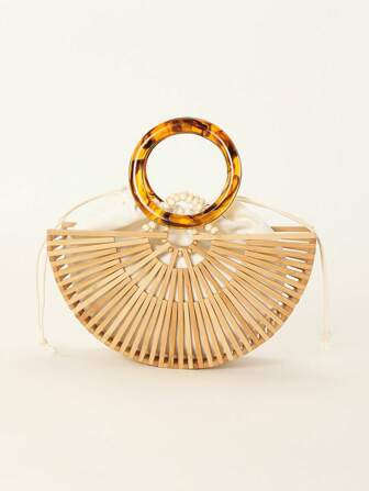 Casual Acryl Handgeweven Strandtas Met Uitgeholde & Bamboo Ontwerp , Inclusief Trekkoord Innerlij... | SHEIN