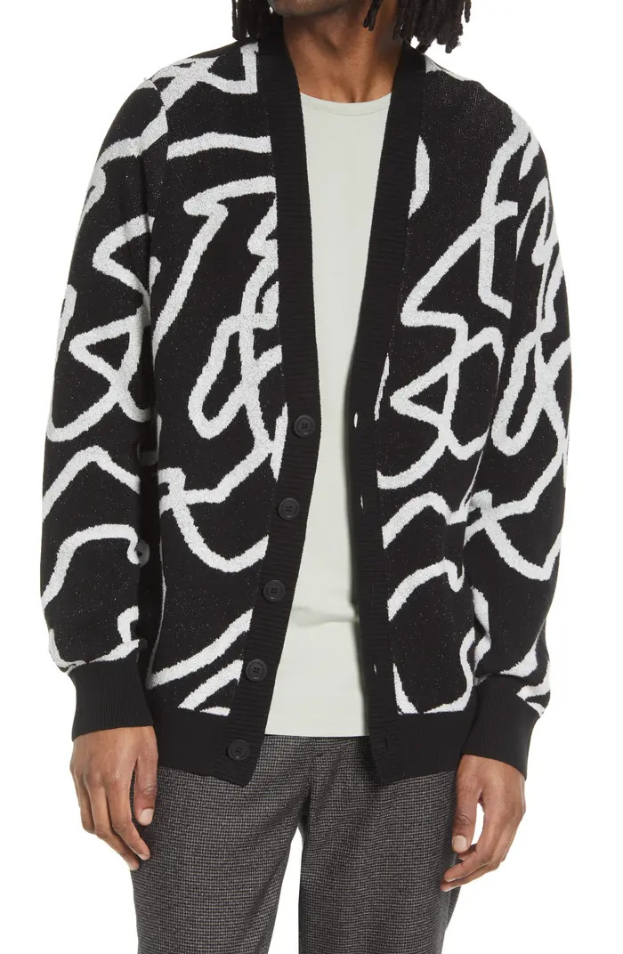 Open Edit Men's Graphic V-Neck Cotton Blend Cardigan | Nordstrom | Nordstrom