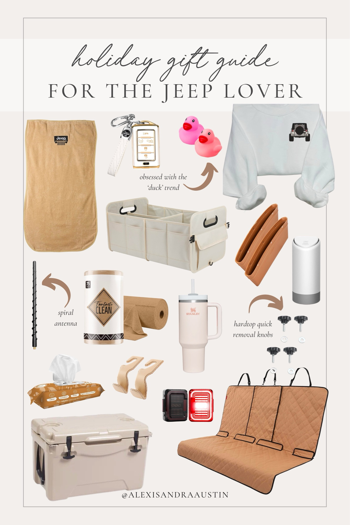 Holiday gift guide for the jeep lover! Loving these neutral accessories for the Jeep plus some tech finds 

Gift guide, holiday gifting, neutral car accessories, seat cover, car essential, car organization, cleaning essentials, stocking stuffers, Jeep lover, found it on Amazon, neutral gifts, key fob cover, neutral cooler, Christmas gifting, tech finds, shop the look!

#LTKSeasonal #LTKGiftGuide #LTKHoliday
