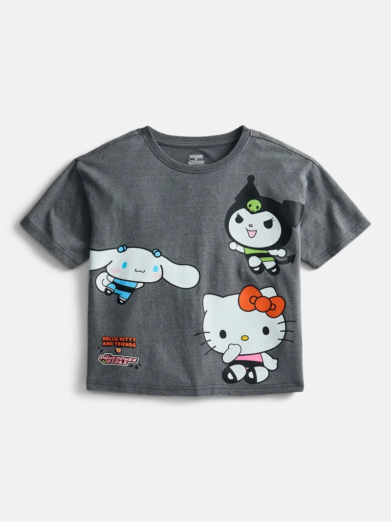 The Powerpuff Girls x Hello Kitty and Friends Girl\u2019s Boxy Mineral Washed Graphic Crewneck Te... | Walmart (US)