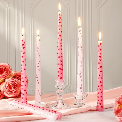Threlaco 12 Pcs Valentine Taper Candles 10 Inch Heart Candlesticks Valentine Galentine's Day Table Party Favor Decoration for Dinner, Birthday, Wedding, Anniversary Party Home Table Decor | Amazon (US)