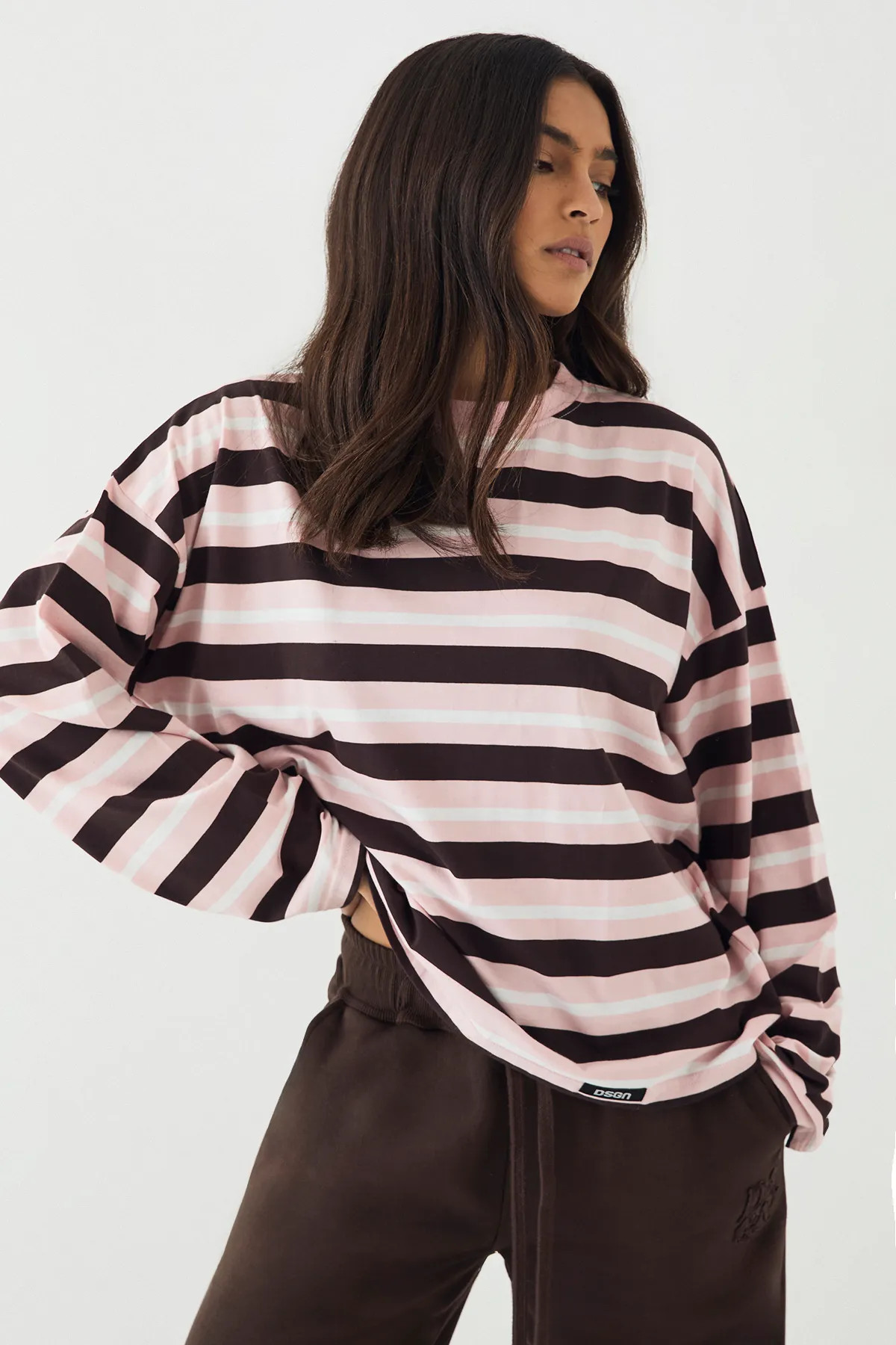 DSGN Studio Stripe Oversized Long Sleeve T-Shirt | Boohoo.com (UK & IE)