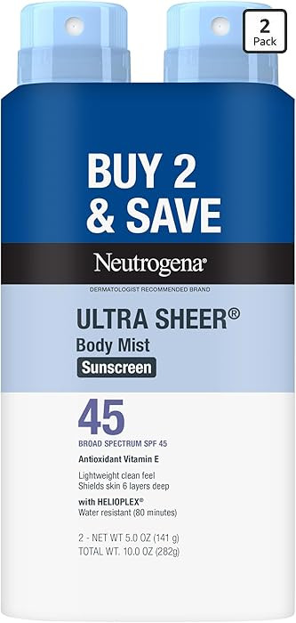 Neutrogena Ultra Sheer Sunscreen Spray SPF 45 Body Mist, Lightweight Non-Greasy Broad Spectrum UV... | Amazon (US)