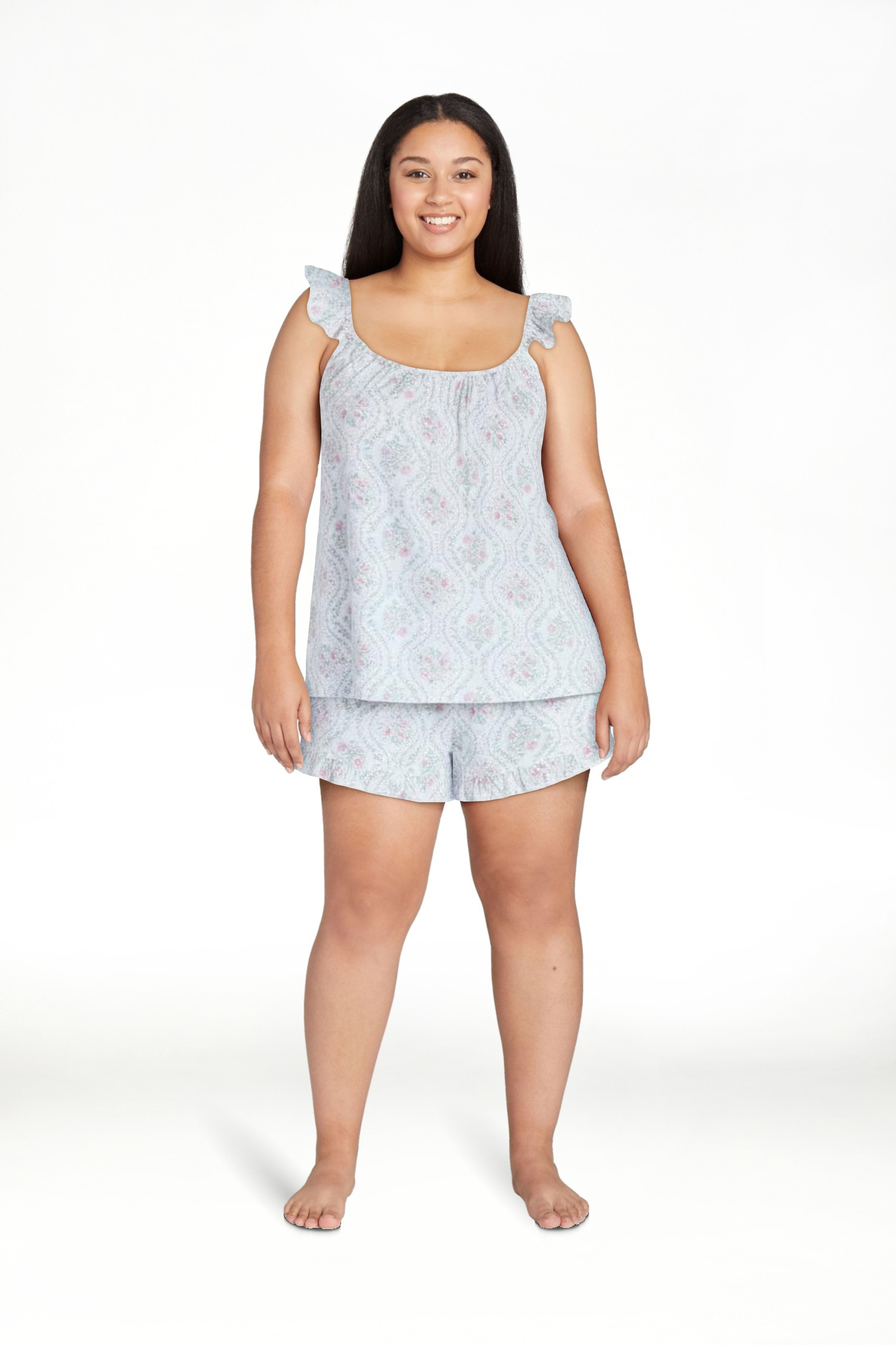 Joyspun Women's Woven Sleep Cami and Shorts Set with Ruffle, 2-Piece, Sizes XS-3X | Walmart (US)