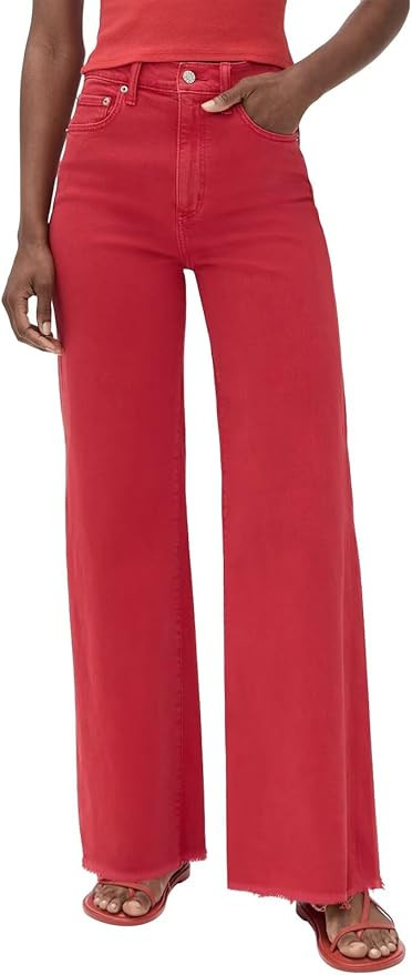 Allimy Women's Straight Leg Flare Jeans High Waisted Strechy Raw Hem Denim Pants | Amazon (US)