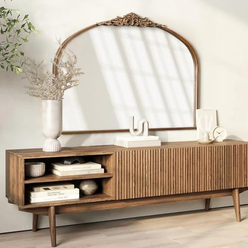 MOBUDAN Vintage Arched Mirror, 36 x 30 Inches Large Antique Brass Gold Wall Mirror Decorative Ornate Baroque Arch Style Mirrors for Entryway/Fireplace/Living Room/Hallway/Bathroom | Amazon (US)