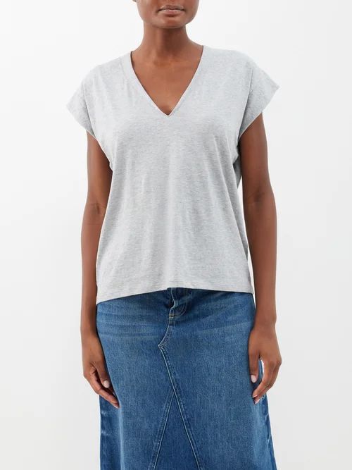 Frame - Le Mid V-neck Cotton T-shirt - Womens - Grey | Matches (US)