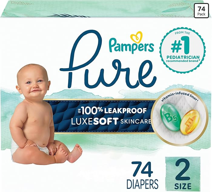 Pampers Pure Baby Diapers, Size 2 (12-18 lbs), 74, Up to 100% Leakproof, Premium Hypoallergenic S... | Amazon (US)