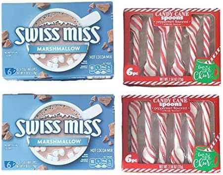 Swiss Miss Marshmallow Hot Chocolate (12) & Candy Cane Peppermint Spoons (12) Bundle | Amazon (US)