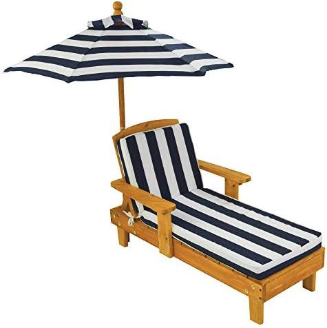 KidKraft Outdoor Wooden Chaise Lounge, Backyard Furniture Chair with Umbrella and Cushion, For Ki... | Amazon (US)