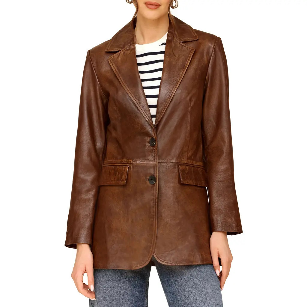 Avec Les Filles Oversize Leather Blazer in Vintage Brown at Nordstrom, Size Large | Nordstrom