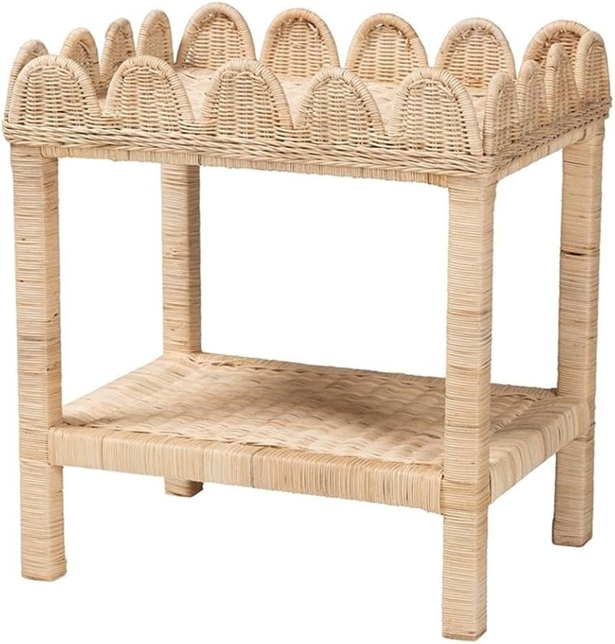 bali & pari Sumana Bohemian Scallop Natural Rattan and Mahogany Side Table | Amazon (US)