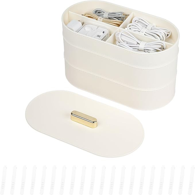 Yesesion Cord Organizer Box with 2 Large and 1 Small Trays, Plastic Cable Storage Case with 20pcs... | Amazon (US)