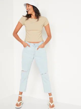 Fitted Short-Sleeve Cropped Rib-Knit T-Shirt for Women | Old Navy (US)