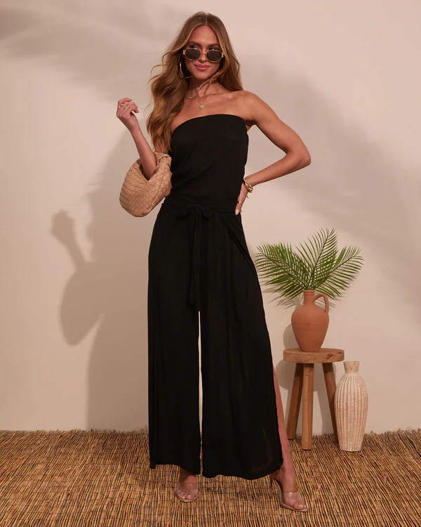 Coasting By Strapless Waist Tie Jumpsuit | VICI