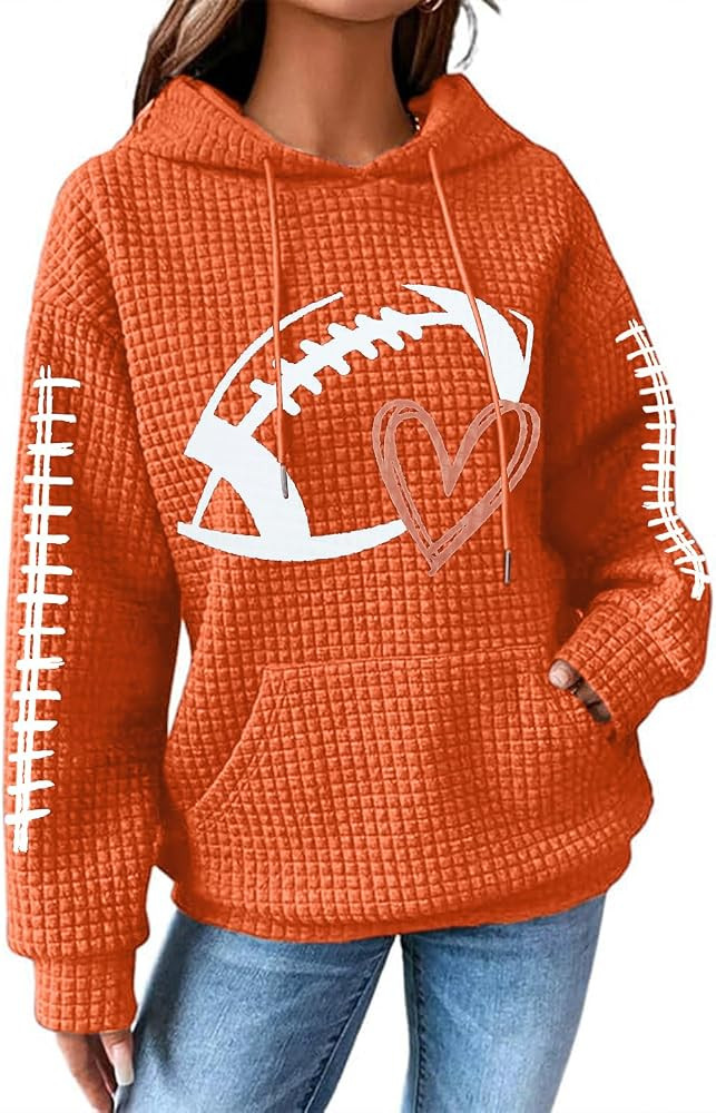 Game Day Hooded Sweatshirt Women Funny Football Graphic Shirt Waffle Knit Game Day Pullover Hoodi... | Amazon (US)