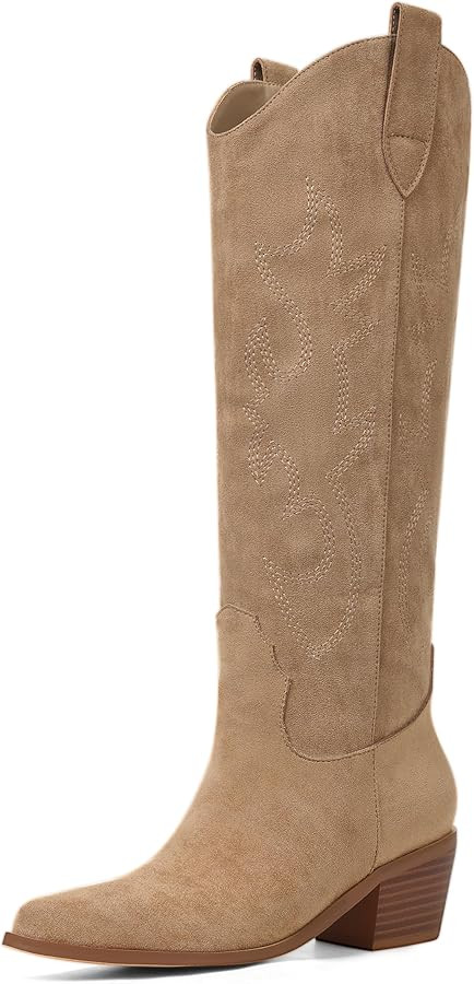 VIMISAOI Western Cowboy Boots for Women Knee High Wide Calf Cowgirl Boots with Embroidered Design... | Amazon (US)