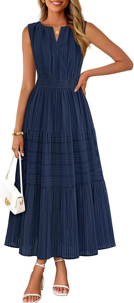 MEROKEETY Spring Summer Midi Dresses for Women 2026 Casual Beach Vacation Sleeveless Boho V Neck ... | Amazon (US)