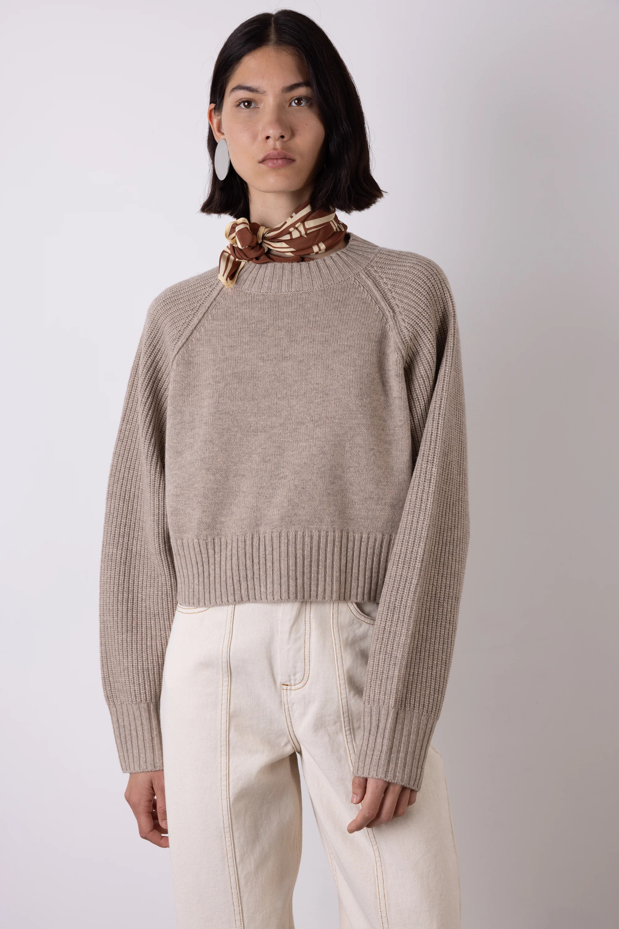 Women's Merino Wool & Cashmere Knit Top in Beige | Vivere London