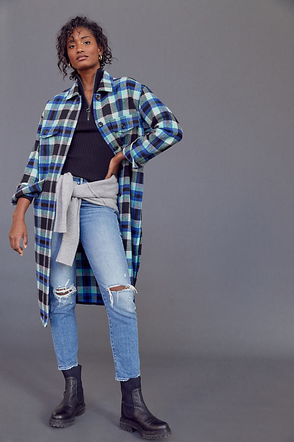 Sanctuary Cora Plaid Shirt Jacket By Sanctuary in Blue Size M | Anthropologie (US)