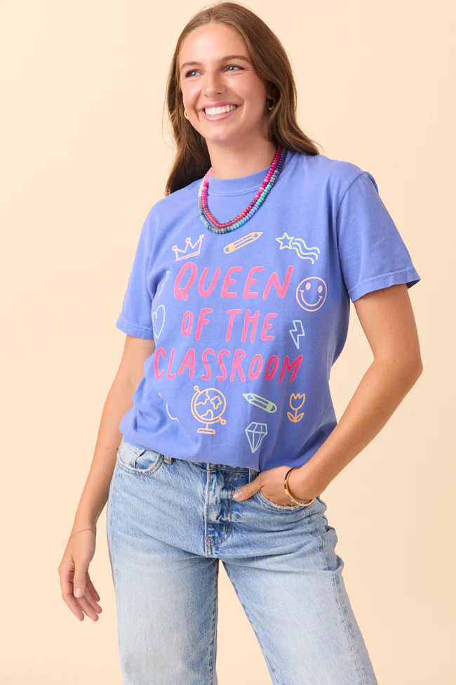 Queen Of The Classroom Blue Graphic Tee | Pink Lily