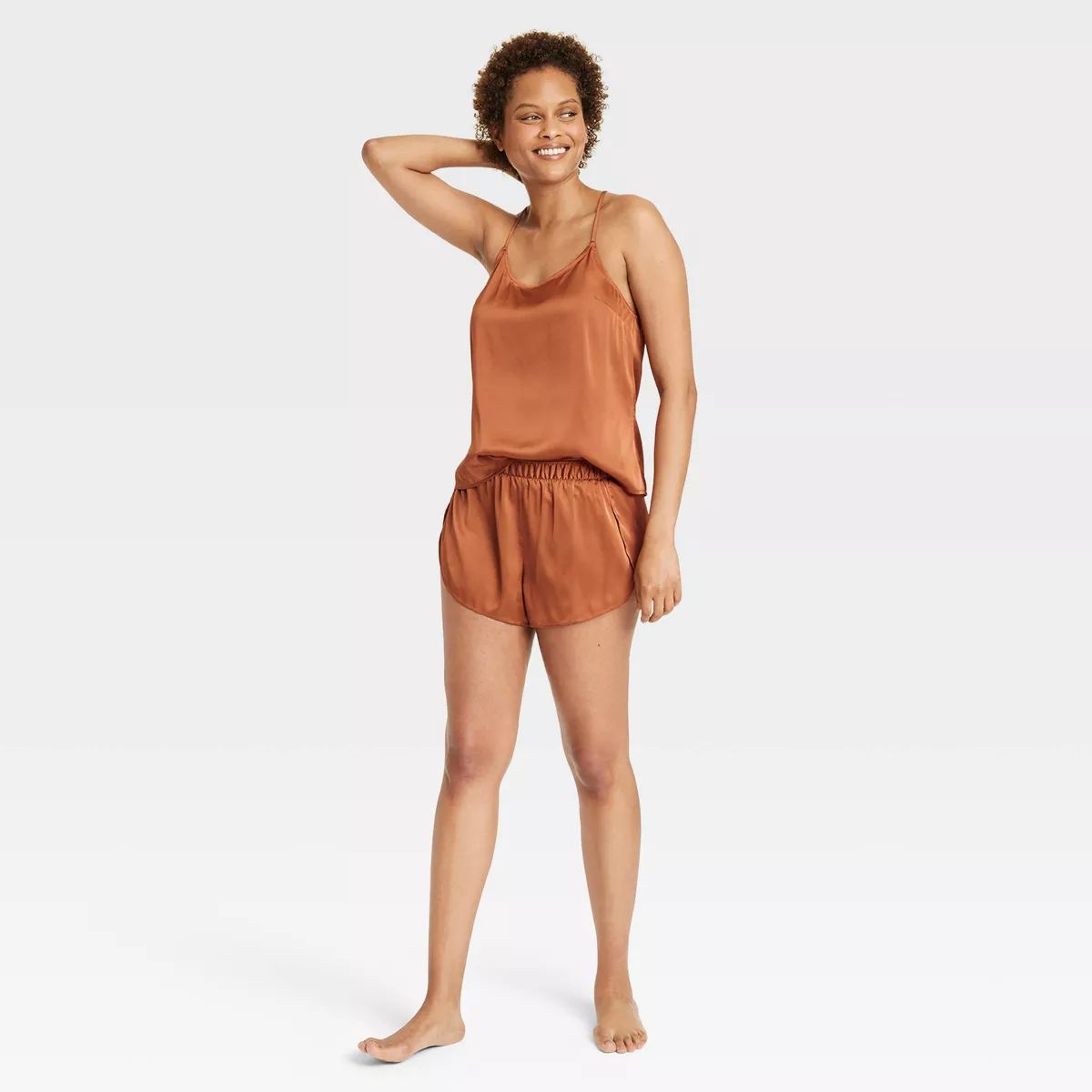 Women's Satin Cami & Shorts Pajama Set - Stars Above™ Brown M | Target
