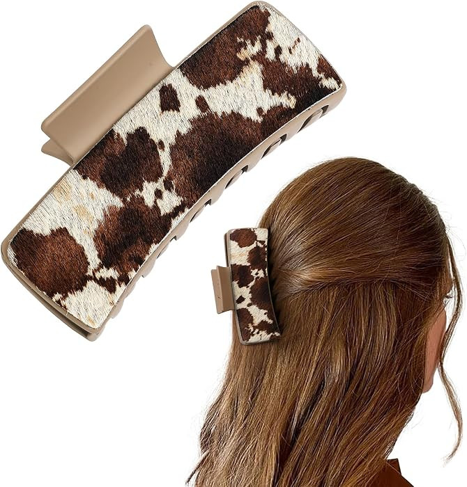 DEEKA Real Leather Large Western Hair Clips Cow Printed Cowhide Tooled 4" Hair Claw Clips Gifts f... | Amazon (US)