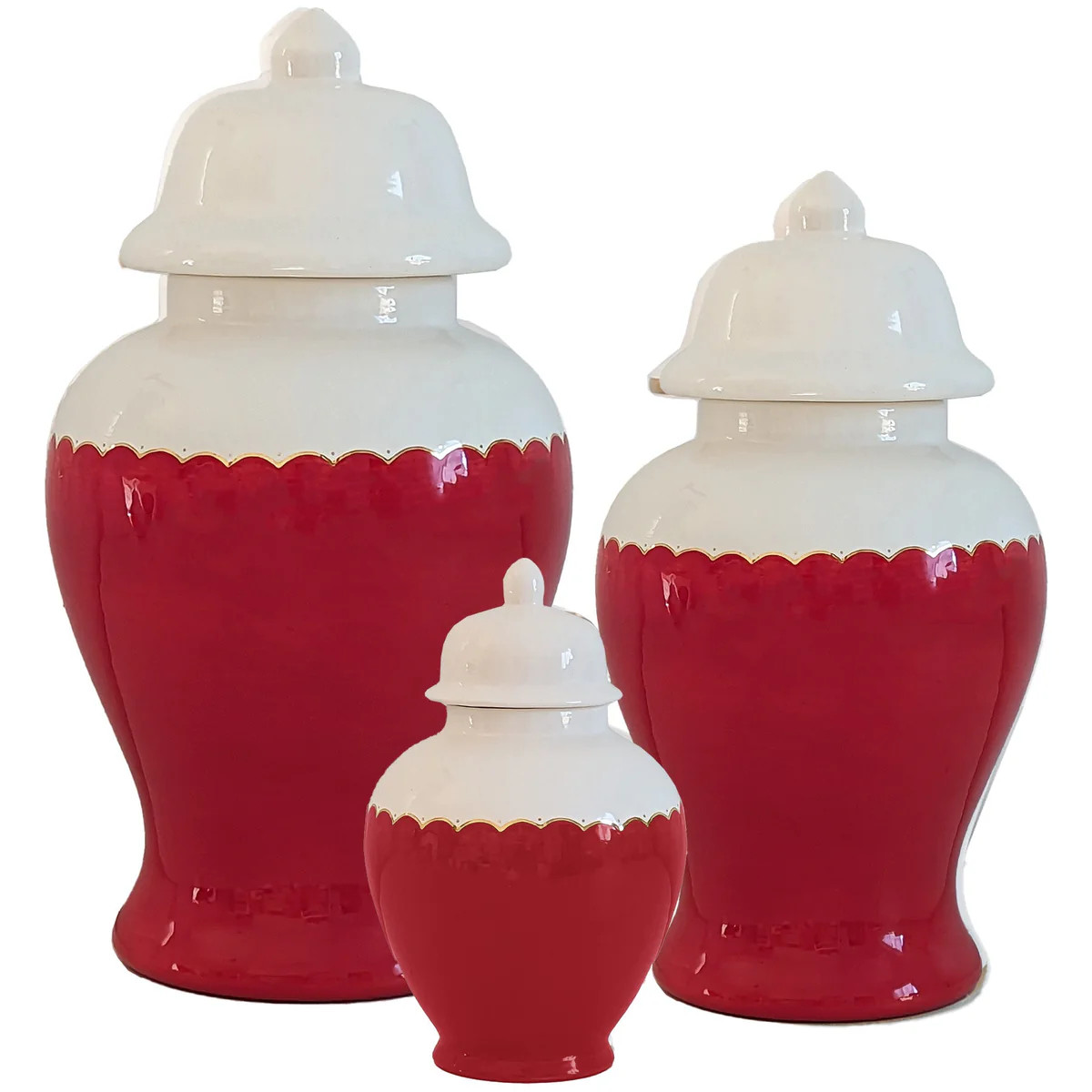Scallop Color Block Ginger Jars in Holiday Red | Ruby Clay Company