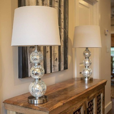 Decor Therapy (Set of 2) Tri-Tiered Glass Table Lamps: Crackle Finish, Linen Shades, UL Listed | Target