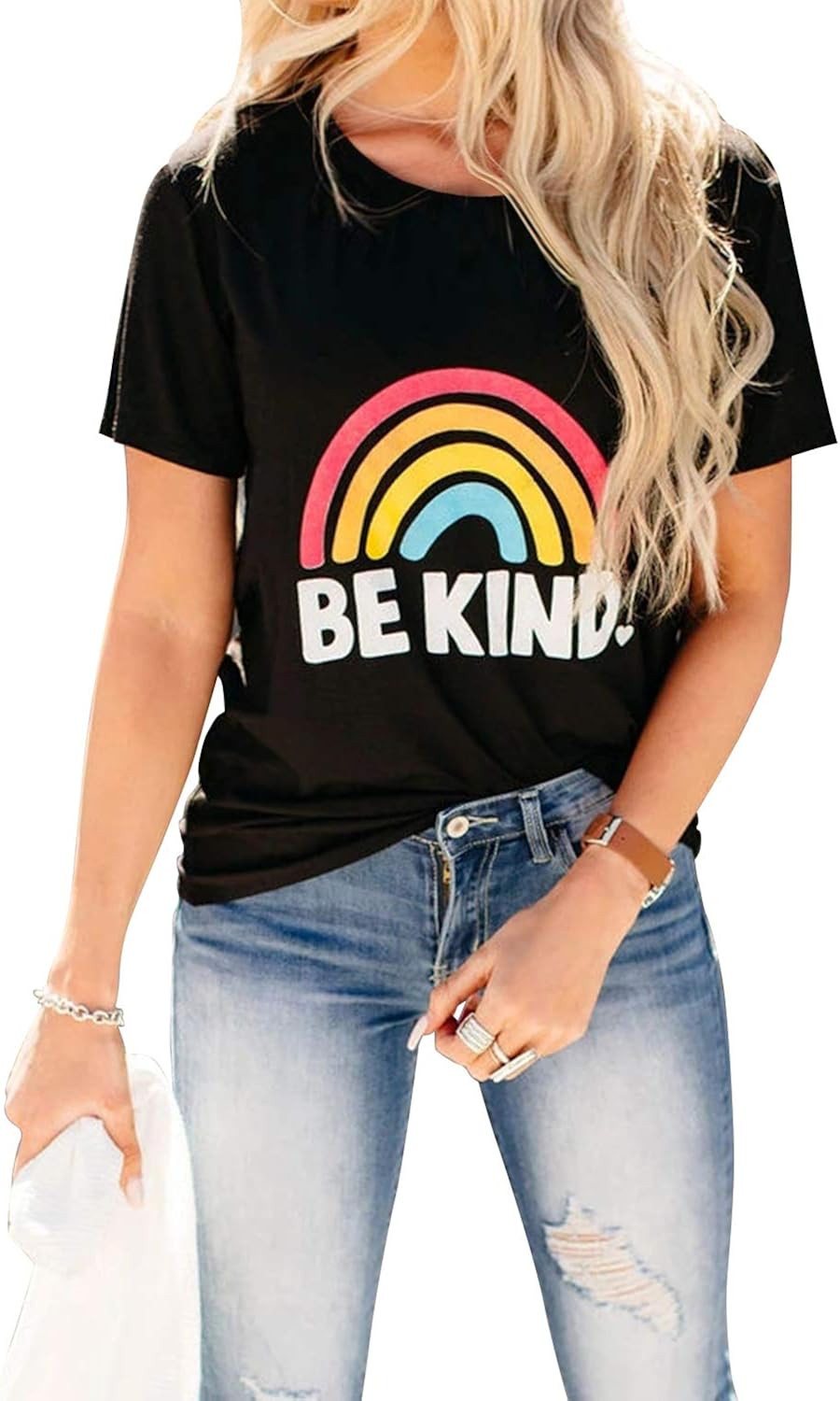 Blooming Jelly Womens Be Kind T Shirts Short Sleeve Rainbow Graphic Shirt Summer Casual Cute Tops... | Amazon (US)