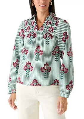 Women's Long Sleeve Peasant Print Top | Belk