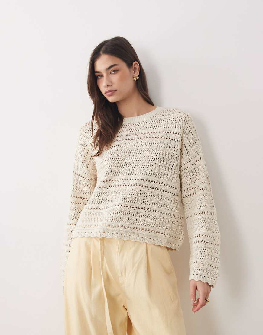 Abercrombie & Fitch crochet boho jumper in beige-Neutral | ASOS (Global)