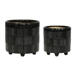 8 x 8 x 8 in. TEXTURED PLANTERS SHINY BLACK Ceramic | The Home Depot