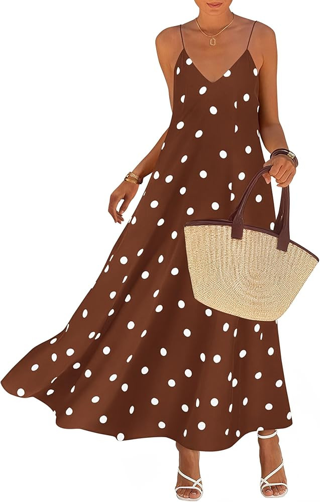 KIRUNDO Womens Polka Dot Spaghetti Strap Flowy Maxi Dress | Amazon (US)